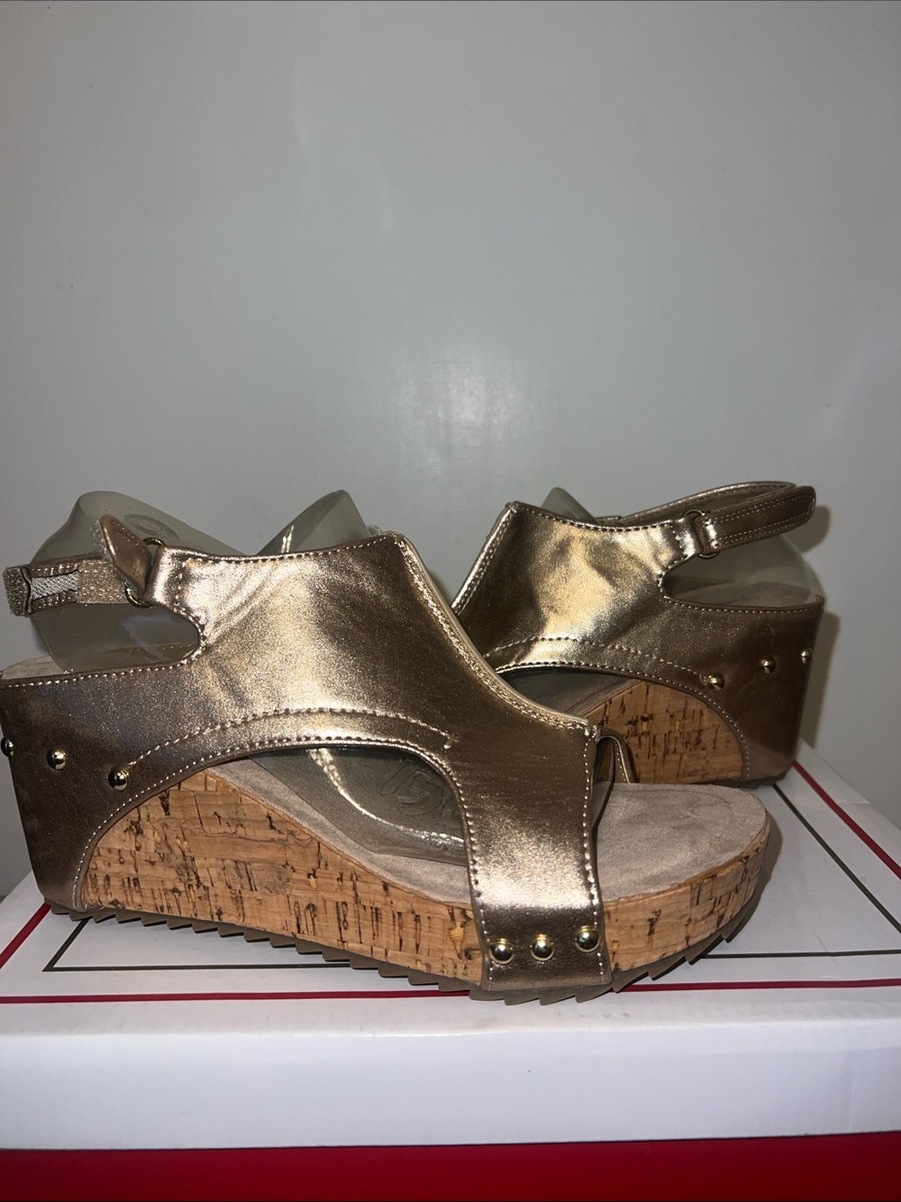 Pierre Dumas Metallic Gold Cork Wedge Sandals